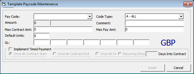 The figure shows the Pay code Maintenance template. The figure shows the Pay code Maintenance template.