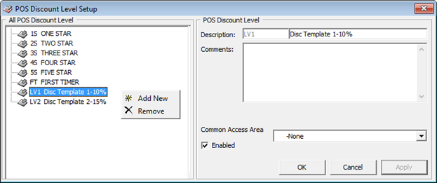 This figure shows the POS Discount Level Setup