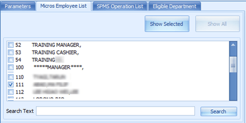 This figure shows the MICROS Employee List tab. This figure shows the MICROS Employee List tab.