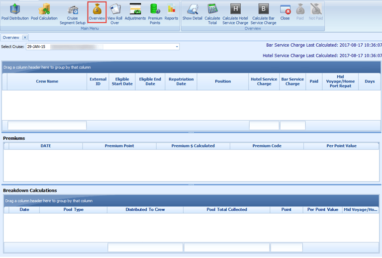 This figure shows the Service Charge Overview screen.
