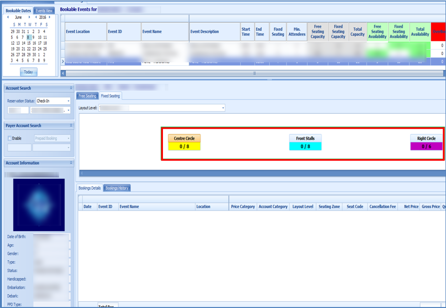 This figure shows the Bookable Event, Fixed Seating tab.