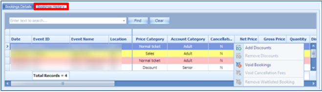 This figure shows the Booking History tab in Booking List.