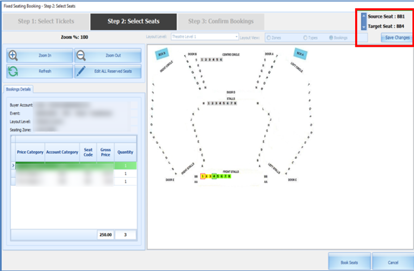 This figure shows the Fixed Seating Booking — Step2: Select Seats.