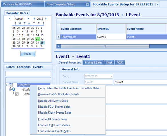 This figure shows the options available in Ticketing by Date Level.