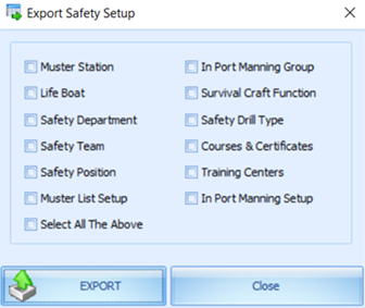 This figure shows the options in Export Safety Setup. This figure shows the options in Export Safety Setup.