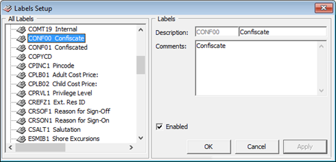 This figure shows the Label Setup