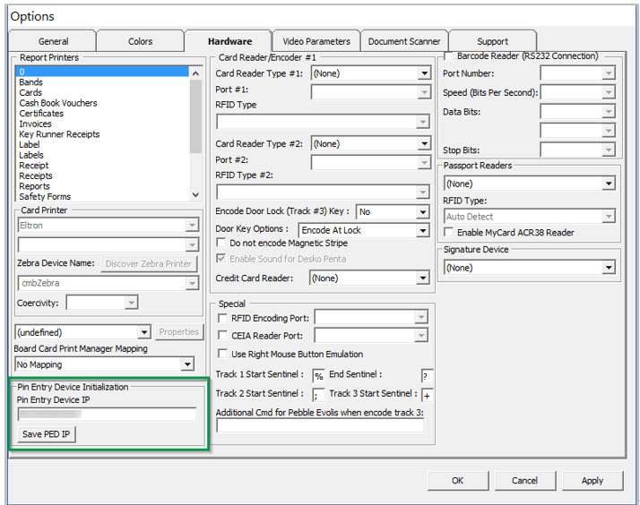 This figure shows the Management — Options — Hardware — Pin Entry Device Initialization This figure shows the Management — Options — Hardware — Pin Entry Device Initialization