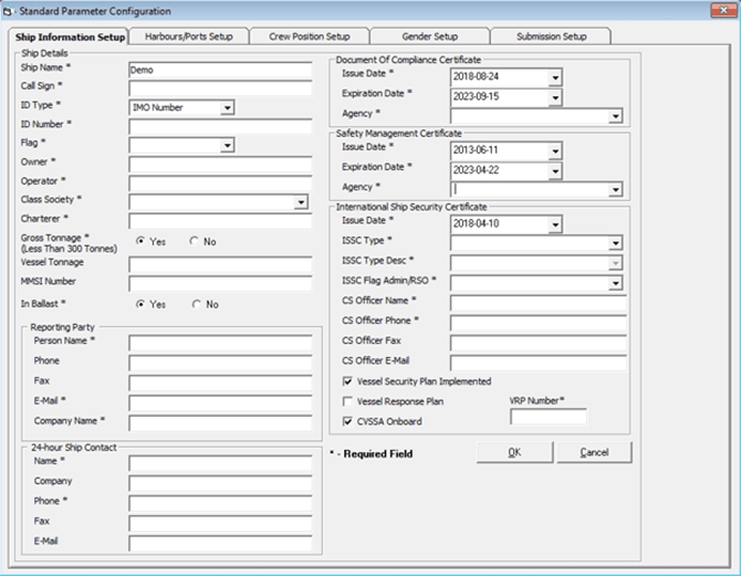 This figure shows the Standard Parameter Configuration window for ENOAD