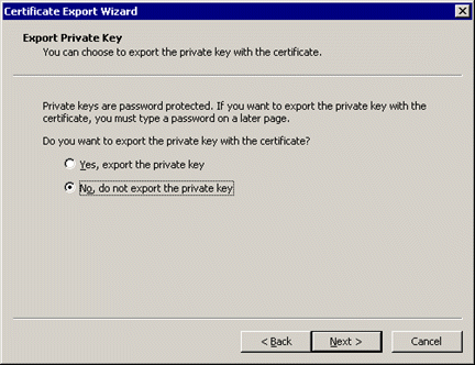 This figure shows the Certificate Export Wizard — Export Private Key This figure shows the Certificate Export Wizard — Export Private Key