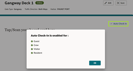 Auto Check In screen