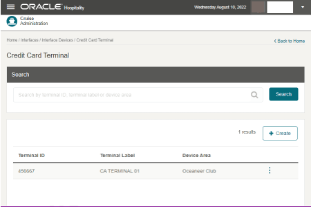 This figure shows the Credit Card Terminal Listing This figure shows the Credit Card Terminal Listing