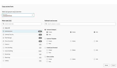 This figure shows the Copy Access From Apply Disabled Until Main Task Selected This figure shows the Copy Access From Apply Disabled Until Main Task Selected