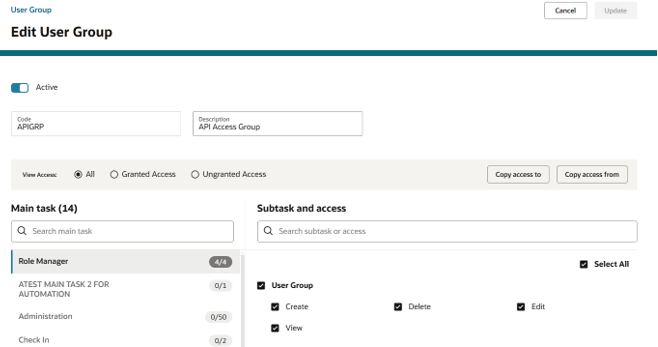 This figure shows the Copy Access to Button in Edit User Group Page This figure shows the Copy Access to Button in Edit User Group Page