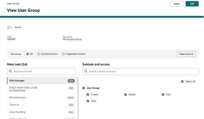 This figure shows the Copy Access to Button in View User Group Page This figure shows the Copy Access to Button in View User Group Page