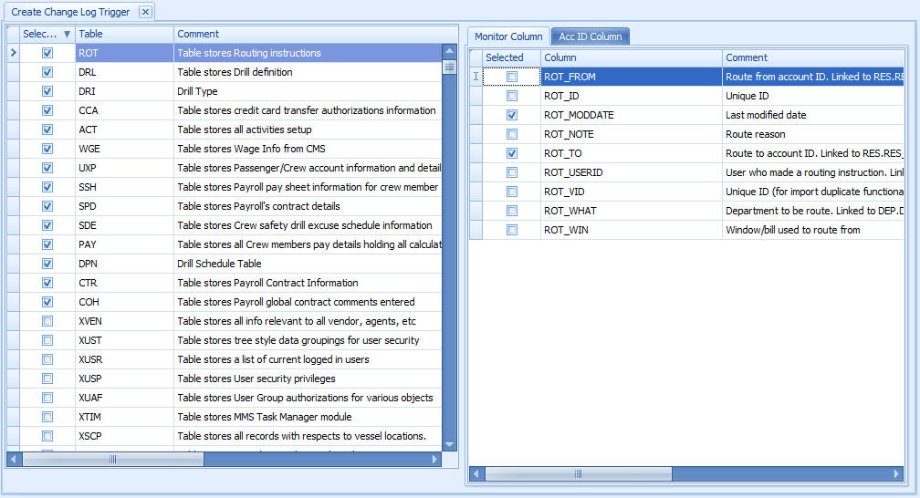 This figure shows an example of Change Log Triggers available in SPMS. This figure shows an example of Change Log Triggers available in SPMS.