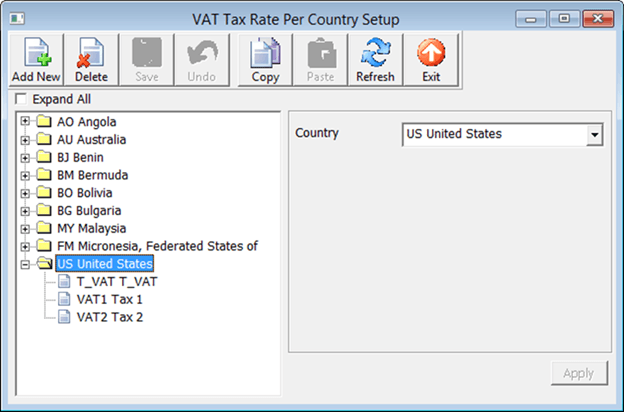 This figure shows the configuration screen for the VAT Tax Rate. This figure shows the configuration screen for the VAT Tax Rate.