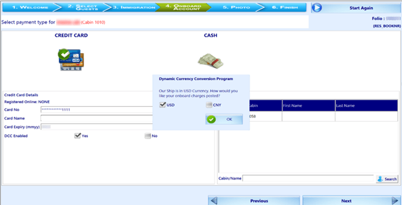 This figure shows the credit card handling with DCC Handling enabled.