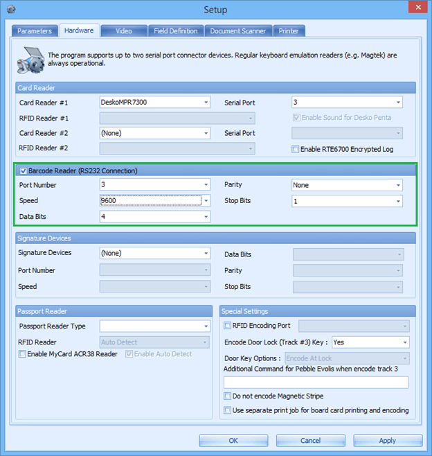 This figure shows the configuration window for CIW peripherals.