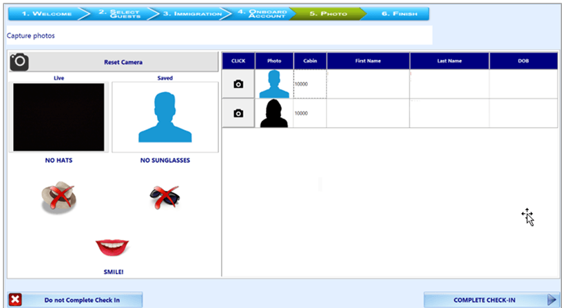 This figure shows the CIW Photo screen where guest picture is taken.