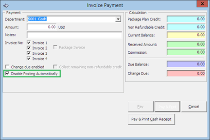 This figure shows the Disable Posting Automatically