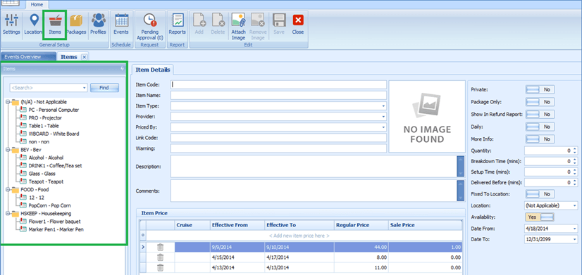 This figure shows the Items Tab This figure shows the Items Tab
