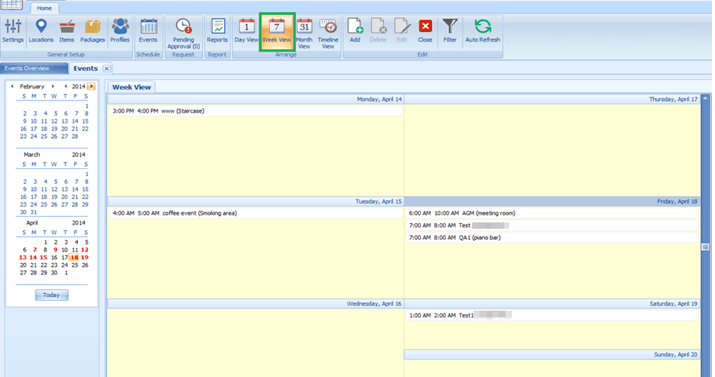 This figure shows the Events – Week View