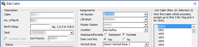 The figure shows the Edit Cabin window.