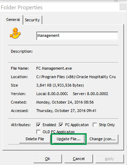 This figure shows the – Launch Panel Application and the System Files Update Folder Properties.