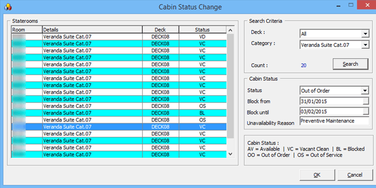 This picture shows the Cabin Status Change