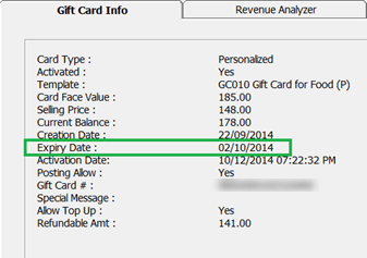 This figure shows the Gift Card Expiration Information