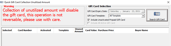 This figure shows the Gift Card Quick Collect