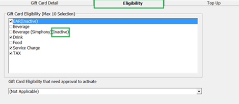 This figure shows the Gift Card Template Eligibility Setup