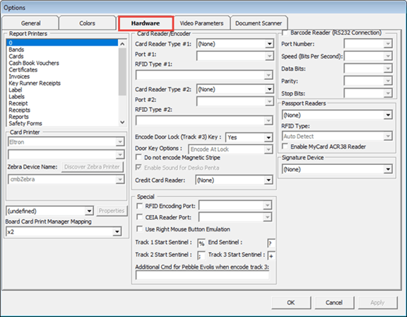 This figure shows the Options Menu, Hardware