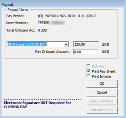 The figure shows the Payout Process window.
