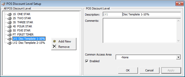 This figure shows the POS Discount Level Setup