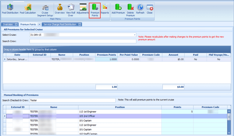 This figure shows the main tab of Premium Points. This figure shows the main tab of Premium Points.