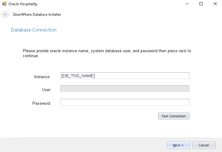 This figure shows the Database Connection Instance Selection