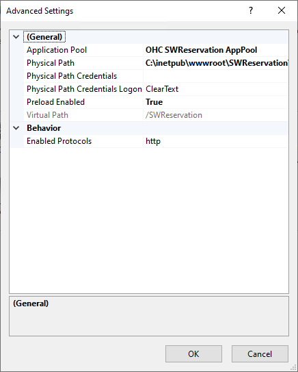 This figure shows the Web Site Advanced Settings window