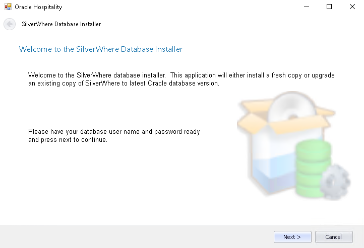 This figure shows the SilverWhere Database Installer Welcome Screen