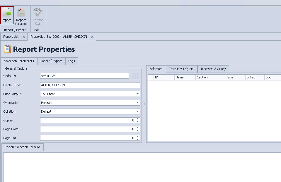 This figure shows the Report Properties section