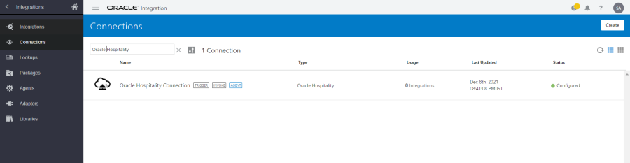 This figure shows the Oracle Hospitality Connections page.