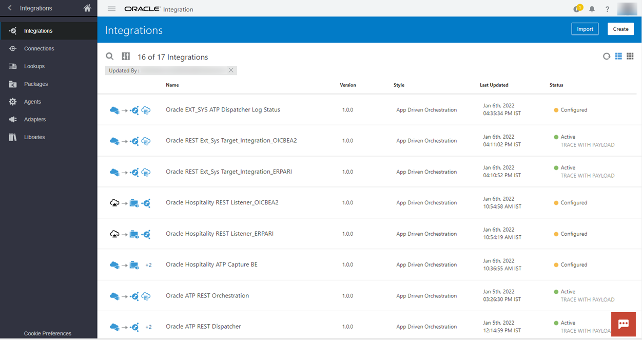 This figure shows the Integrations screen.