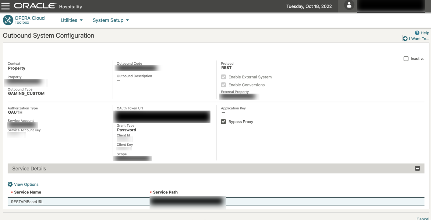 OPERA Cloud Outbound Configuration image.