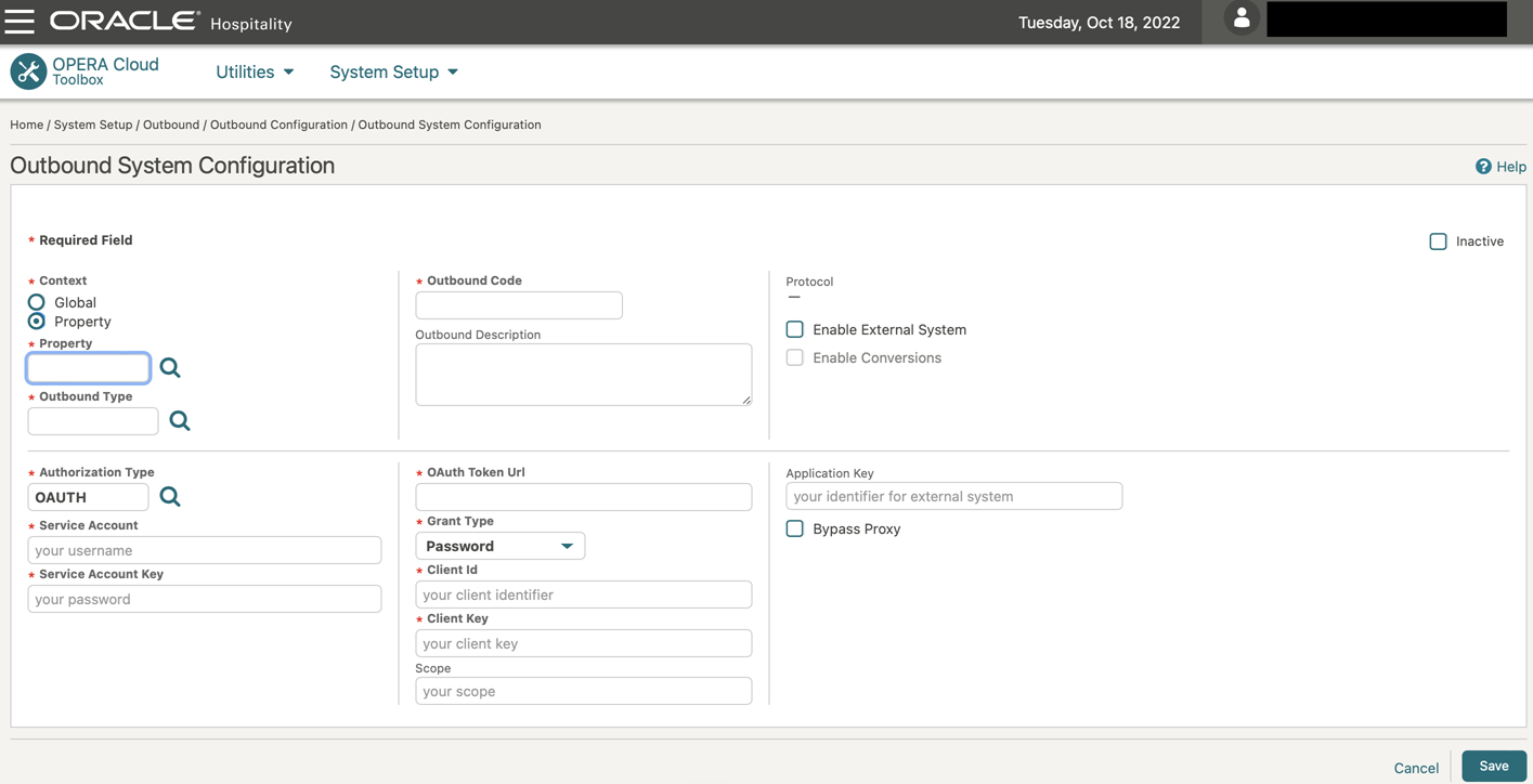 OPERA Cloud Outbound Configuration