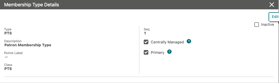 This image shows the Membership Type Details screen.