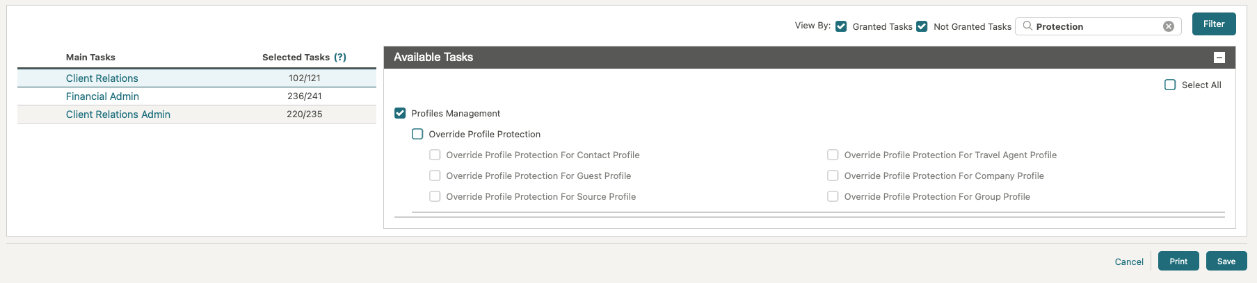 This image shows how to disable Override Profile protection