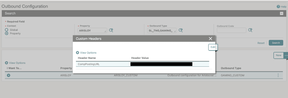 This image shows Custom Header details for Aristocrat Loyalty.