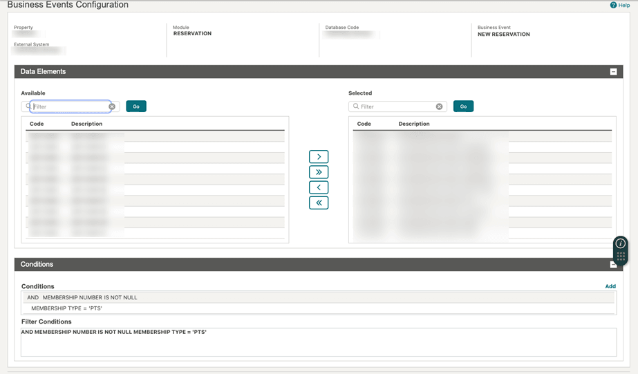 This image shows the Business Events Configuration screen for Business Event NEW RESERVATION. This image shows the Business Events Configuration screen for Business Event NEW RESERVATION.