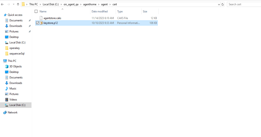 This image shows the PKCS12 KeyStore installed in a directory.
