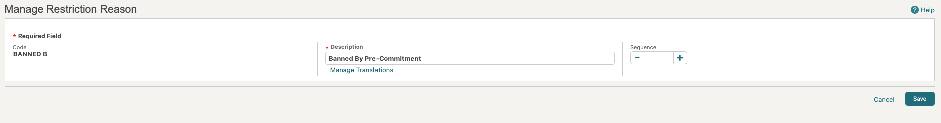 This image shows how to configure Restriction Reasons. This image shows how to configure Restriction Reasons.